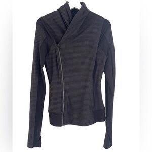 Lululemon Bhakti Yoga Jacket Wrap Womens Size 6 Stripe Black Dark Slate Gray Zip